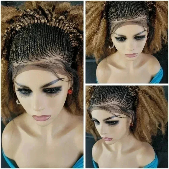 Gorgeous Braided  lace wig, short wig  ombre wigs, afro wig, 100% handmade  NWT - Picture 8 of 17